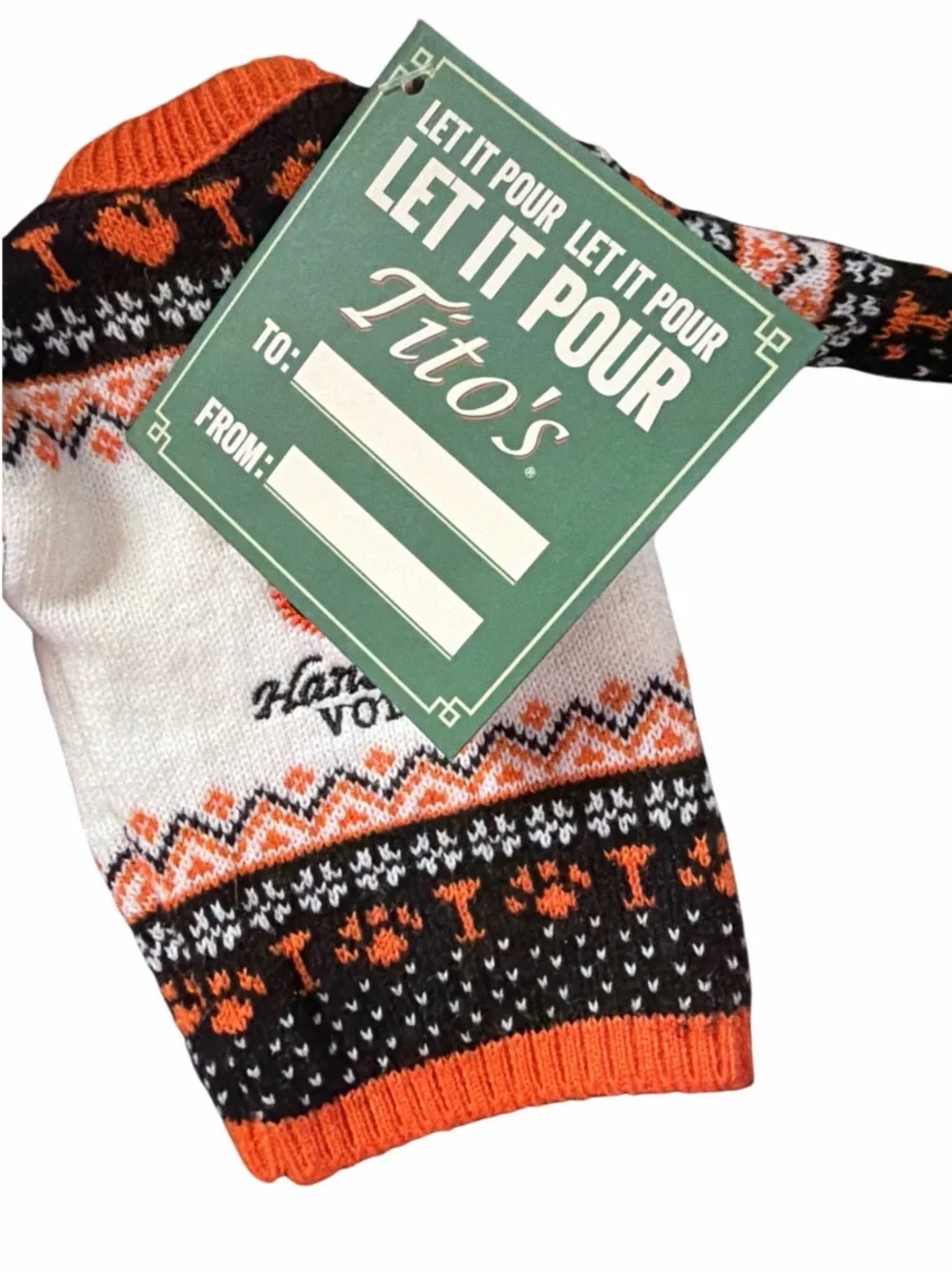Tito’s Handmade Vodka Dog Bottle Sweater Topper Fair Isle Holiday For Dog People